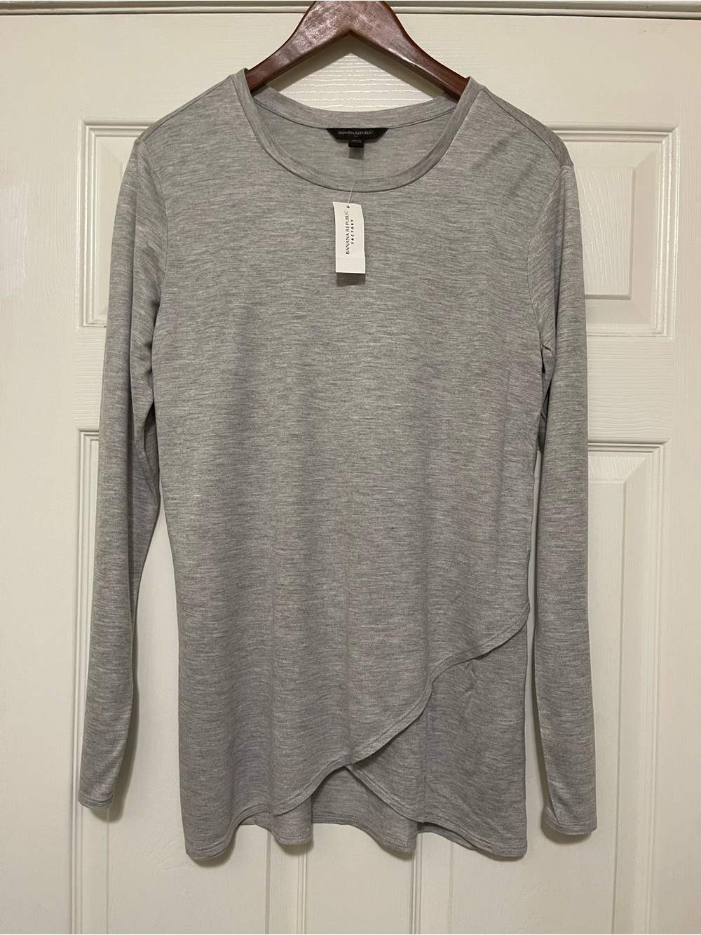 Banana Republic Heather Gray Long-Sleeve Asymmetric Layered Top